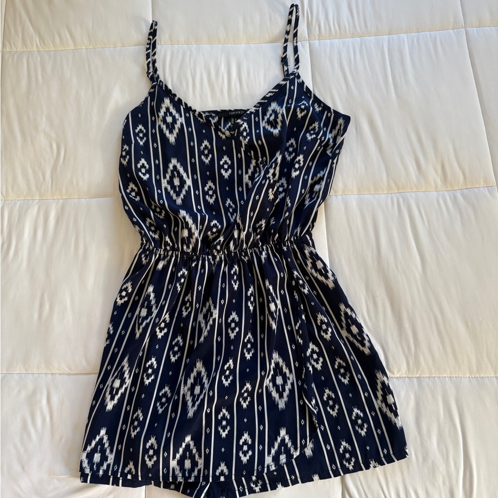 Forever 21 Navy and White tribal Patterned Romper